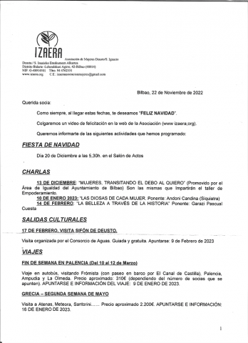 Carta a las socias Noviembre 2022
